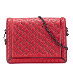 Bottega Veneta AB Bottega Veneta Red Nappa Leather Leather Nappa Intrecciato Microstud Montebello Crossbody Italy