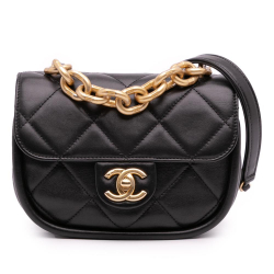 Chanel AB Chanel Black Calf Leather Mini CC Quilted skin Round Moon Messenger Flap Italy