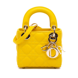 Christian Dior AB Dior Yellow Lambskin Leather Leather Micro Lambskin Cannage Lady Dior Italy