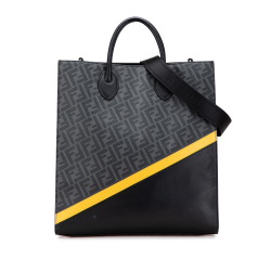 Fendi B Fendi Black Coated Canvas Fabric Zucca Diagonal Shopping Tote Italy
