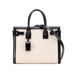 Saint Laurent B Saint Laurent White Ivory with Black Canvas Fabric Baby Sac De Jour Satchel Italy