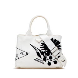 Prada B Prada White Canvas Fabric Small Canapa Floral And Symbols Satchel Italy