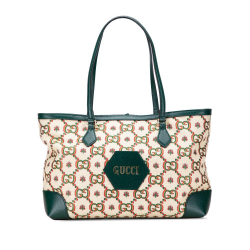 Gucci Brown 100th Anniversary Medium GG Canvas Embroidered Flower Ophidia Tote Italy