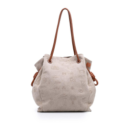 Loewe B LOEWE Brown Light Beige Canvas Fabric Medium Flamenco Knot Tote Spain
