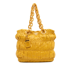 Prada B Prada Yellow Patent Leather Leather Vernice Gaufre Chain Tote Italy