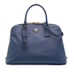 Prada B Prada Blue Saffiano Leather Medium Lux Promenade Satchel Italy