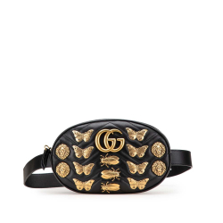 Gucci B Gucci Black Calf Leather GG Marmont Matelasse Animalier Belt Bag Italy