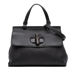 Gucci B Gucci Black Calf Leather Small Bamboo Daily Satchel Italy