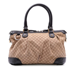 Gucci B Gucci Brown Beige Canvas Fabric Diamante Sukey Satchel Italy