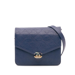 Chanel Blue Paris Cuba Square Quilted Caviar Thread Around Wallet On Chain Italy