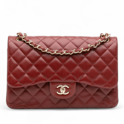 Chanel Classic Double Flap Jumbo Lambskin Leather Matelassè Handbag Red