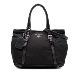 Prada B Prada Black Nylon Fabric Vitello Trimmed Tessuto Satchel Italy