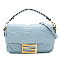 Fendi B Fendi Blue Light Blue Calf Leather Mini Zucca Embossed Baguette Satchel Italy