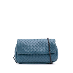 Bottega Veneta B Bottega Veneta Blue Nappa Leather Leather Mini Nappa Intrecciato Expandable Chain Crossbody Italy