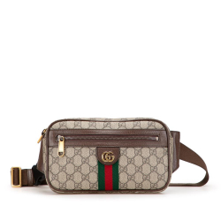 Gucci B Gucci Brown Beige Coated Canvas Fabric Small GG Supreme Ophidia Belt Bag Italy