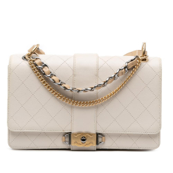 Chanel B Chanel White Pearl Calf Leather CC Stitched skin Chain Flap Italy
