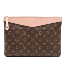 Louis Vuitton B Louis Vuitton Brown with Pink Monogram Canvas Canvas Monogram Daily Pouch France