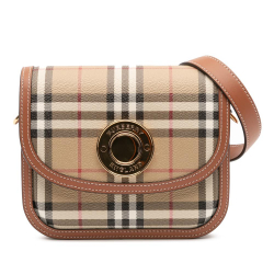 Burberry AB Burberry Brown Beige Coated Canvas Fabric Small House Check Elizabeth Crossbody Italy