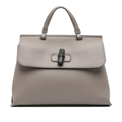 Gucci B Gucci Brown Taupe Calf Leather Medium Bamboo Daily Satchel Italy