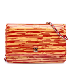 Chanel B Chanel Orange with Red Patent Leather Leather Patent Striped Wallet On Chain Spain