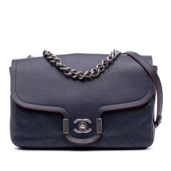 Chanel B Chanel Blue Dark Blue Calf Leather Paris-Greece skin Archi Chic Flap Italy