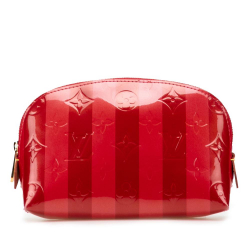 Louis Vuitton AB Louis Vuitton Red Vernis Leather Leather Monogram Vernis Rayures Cosmetic Pouch Spain