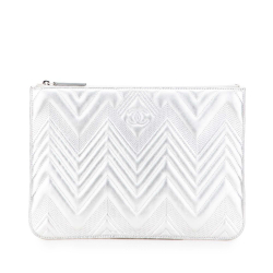 Chanel AB Chanel Silver Calf Leather Medium Metallic Chevron skin O Case Clutch Italy
