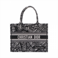 Christian Dior Book Tote Medium Canvas Embroidery Handbag Plan de Paris Black & White