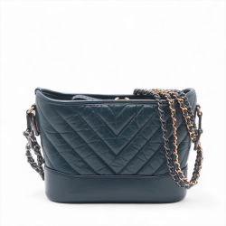 Chanel Gabrielle Small Lambskin Leather Chevron Shoulder Bag Blue