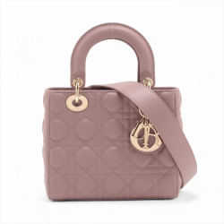 Christian Dior Lady Dior Small Lambskin Leather My ABCDior Cannage Tote Handbag Dust Pink