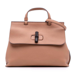 Gucci B Gucci Brown Beige Calf Leather Medium Bamboo Daily Satchel Italy