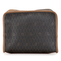 Christian Dior B Dior Black with Brown Coated Canvas Fabric Honeycomb Clutch France