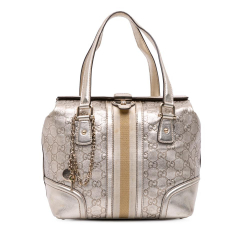 Gucci B Gucci Silver Calf Leather Metallic Guccissima Web Treasure Handbag Italy