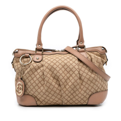Gucci B Gucci Brown Beige Canvas Fabric Diamante Sukey Satchel Italy