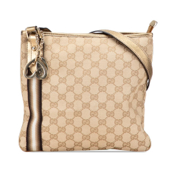 Gucci B Gucci Brown Beige Canvas Fabric GG Jolicoeur Crossbody Italy