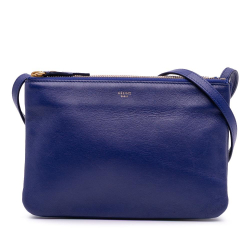 Celine B Celine Blue Midnight Blue Lambskin Leather Leather Small Lambskin Trio Crossbody Italy