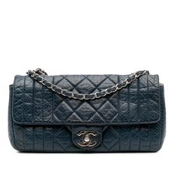Chanel B Chanel Blue Navy Calf Leather CC Quilted Perforated Aged skin Flap France
