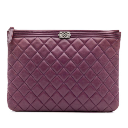 Chanel B Chanel Purple Lambskin Leather Leather Medium Quilted Lambskin Boy O Case Clutch Italy