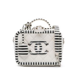 Chanel B Chanel White Caviar Leather Leather Small Caviar Striped CC Filigree Vanity Case Italy