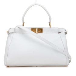 Fendi B Fendi White Calf Leather Medium Pebbled Peekaboo Satchel Italy