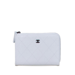 Chanel AB Chanel Gray Light Gray Calf Leather CC Quilted skin Zip Wallet Italy