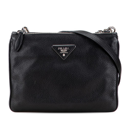 Prada B Prada Black Calf Leather Vitello Phenix Double Zip Crossbody Romania
