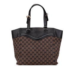 Gucci B Gucci Brown Dark Brown Canvas Fabric GG Crest Tote Italy