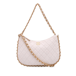 Chanel White Large Shiny Crumpled Quilted Lambskin Trendy Chain Around Hobo Italy