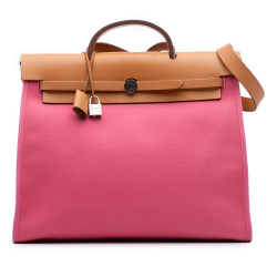 Hermès B Hermès Pink with Brown Canvas Fabric Toile Herbag Zip 39 France
