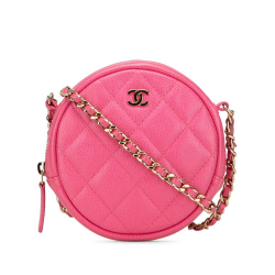 Chanel AB Chanel Pink Hot Pink Caviar Leather Leather CC Quilted Caviar Round Clutch With Chain Italy