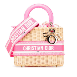 Christian Dior AB Dior Brown Beige with Pink Rattan Natural Material Medium Wicker Oblique Lady Dior Italy