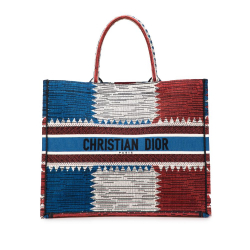 Christian Dior AB Dior Blue Canvas Fabric Large French Flag Book Tote Italy