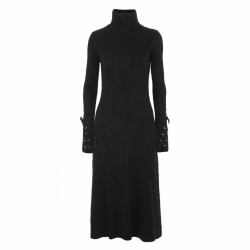 Maje Rollkragenkleid aus gerippter Baumwollmischung mit Schnürung