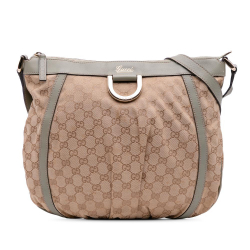 Gucci B Gucci Brown Beige Canvas Fabric GG Abbey D Ring Crossbody Italy